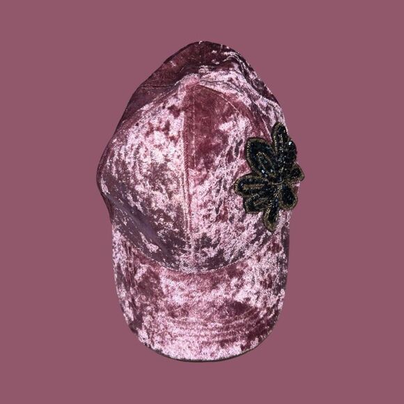 David & Young Pink Faux Velvet Bedazzled Baseball Adjustable Hat - Picture 4 of 8